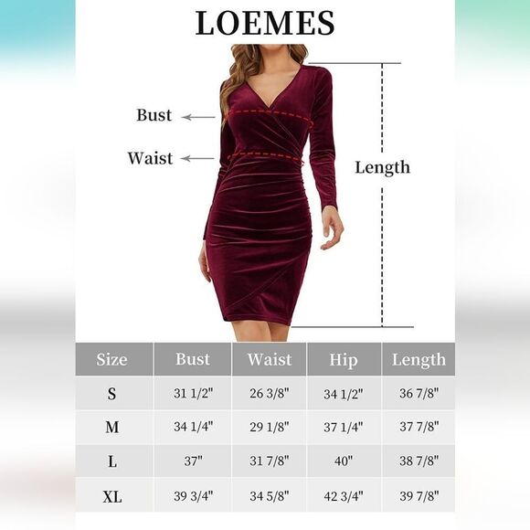 NEW! Velvet Long Sleeve V Neck Ruched Date Night Cocktail Dress - Picture 5 of 7